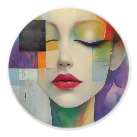 カラーブロックシュラレアリズムのポートレート セラミックノブ (正面)