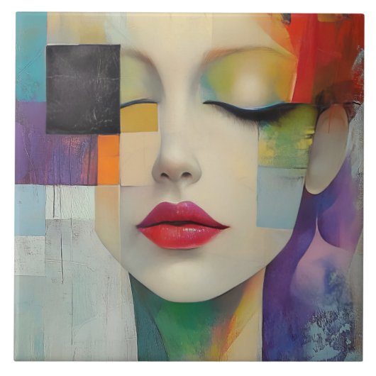 カラーブロックシュラレアリズムのポートレート タイル (正面)