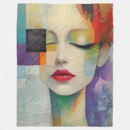 カラーブロックシュラレアリズムのポートレート フリースブランケット
