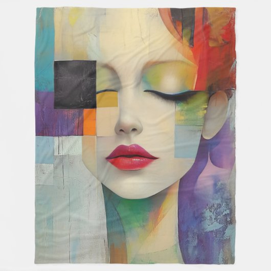 カラーブロックシュラレアリズムのポートレート フリースブランケット (正面)