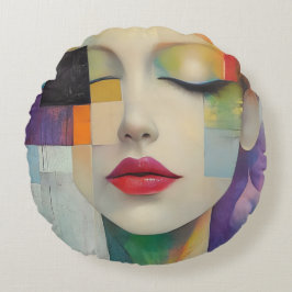 カラーブロックシュラレアリズムのポートレート ラウンドクッション