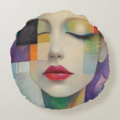 カラーブロックシュラレアリズムのポートレート ラウンドクッション (裏面)