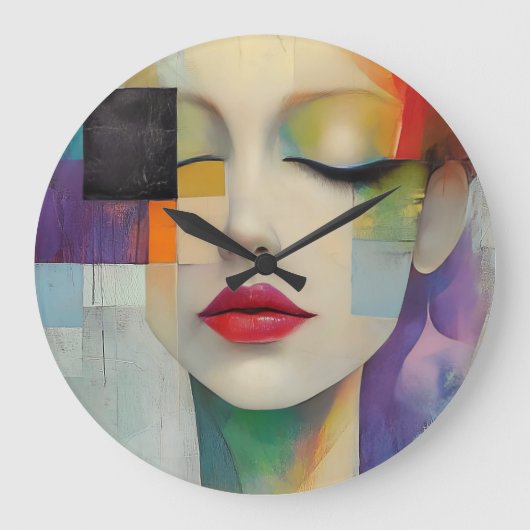 カラーブロックシュラレアリズムのポートレート ラージ壁時計 (正面)