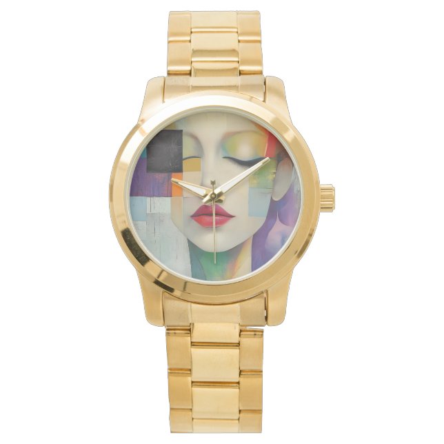 カラーブロックシュラレアリズムのポートレート 腕時計 (正面)