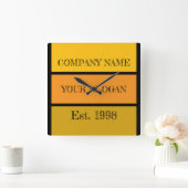 カラーブロックスタイルの会社名 スクエア壁時計 (ホーム)