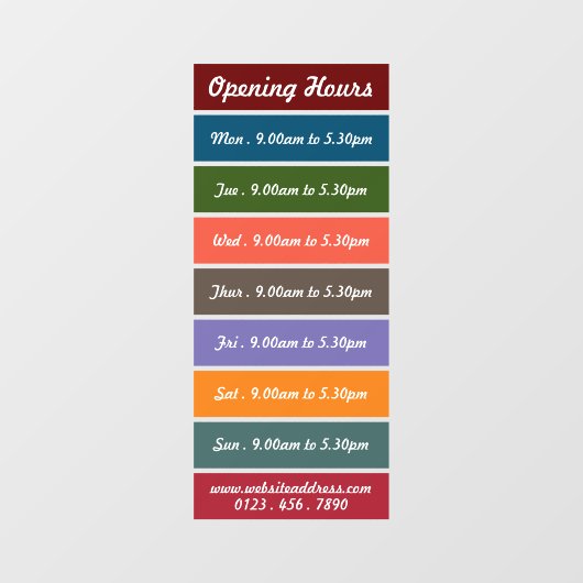 カラーブロックスタイルの営業時間 ウィンドウサイン (シート)