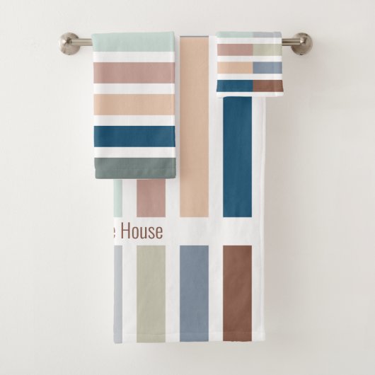 カラーブロックストライプの自然スパパーソナライズされた バスタオルセット (インサイチュ)