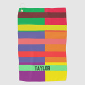 カラーブロックストライプモノグラム名レインボー ゴルフタオル (正面)