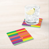 カラーブロックストライプモノグラム名レインボー スクエアペーパーコースター (インサイチュ)