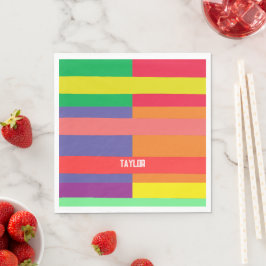 カラーブロックストライプモノグラム名レインボー スタンダードランチョンナプキン