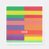 カラーブロックストライプモノグラム名レインボー スタンダードランチョンナプキン (正面)