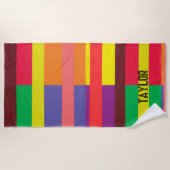 カラーブロックストライプモノグラム名レインボー ビーチタオル (正面)