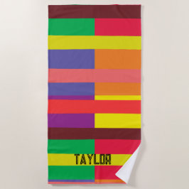 カラーブロックストライプモノグラム名レインボー ビーチタオル