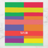 カラーブロックストライプモノグラム名レインボー ワインラベル (シングルラベル)