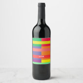 カラーブロックストライプモノグラム名レインボー ワインラベル (正面)