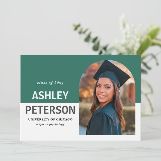 カラーブロックティール(緑がかった色)アーチフォト卒業招待状 招待状 (スタンド正面)