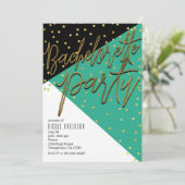カラーブロックティール(緑がかった色)ブラックバチェロレッテ招待状 招待状 (スタンド正面)
