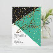 カラーブロックティール（緑がかった色）ブラック金ゴールドスウィート16招待状 招待状 (スタンド正面)