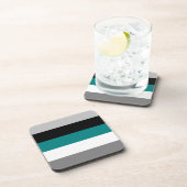 カラーブロックティール(緑がかった色)ブルーグレーブラック コースター (右側)