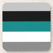 カラーブロックティール(緑がかった色)ブルーグレーブラック コースター (正面)