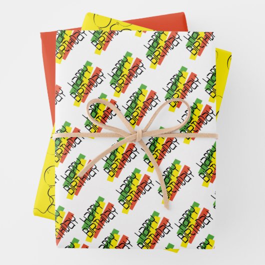 カラーブロックハッピーバースデー大事な行事 ラッピングペーパーシート (インサイチュ)