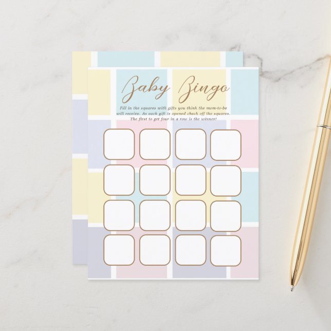 カラーブロックパステル赤ちゃんシャワービンゴゲーム (正面/裏面インサイチュ)