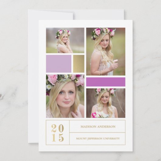 カラーブロックパープル |卒業招待状 招待状 (正面)