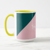 カラーブロックピンクとピーコックブルーレトロ マグカップ (左)