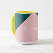 カラーブロックピンクとピーコックブルーレトロ マグカップ (正面左)