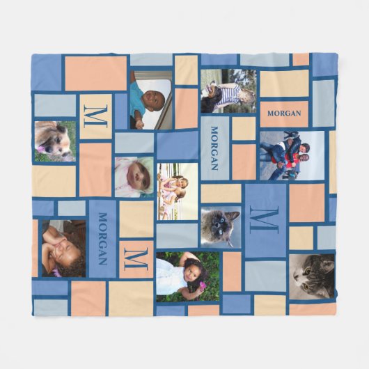 カラーブロックピンクブルーシッモダンク10写真 フリースブランケット (正面(横))