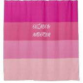 カラーブロックピンク水平ストライプ シャワーカーテン (正面)