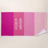 カラーブロックピンク水平ストライプ ビーチタオル (正面)