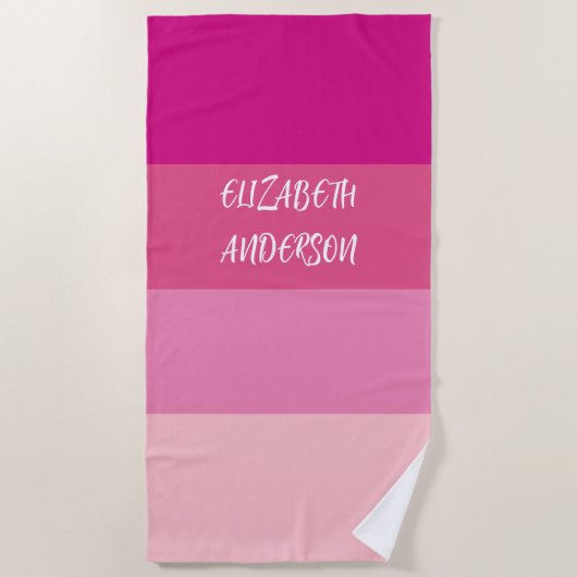 カラーブロックピンク水平ストライプ ビーチタオル (正面)