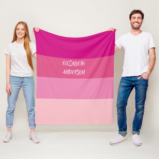 カラーブロックピンク水平ストライプ フリースブランケット (インサイチュ)