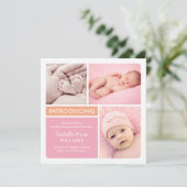 カラーブロックフォトコラージュピンクベビーガール誕生 案内状 (スタンド正面)