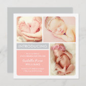 カラーブロックフォトコラージュ赤面ベビーガール誕生 案内状 (正面/裏面)