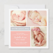カラーブロックフォトコラージュ赤面ベビーガール誕生 案内状 (正面)
