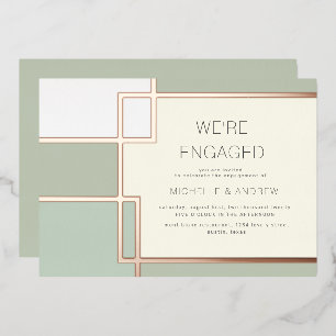 カラーブロックミッドセンチュリーモダン婚約 箔招待状