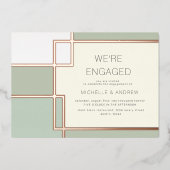 カラーブロックミッドセンチュリーモダン婚約 箔招待状 (正面)