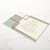 カラーブロックミッドセンチュリーモダン婚約 箔招待状 (回転した状態)