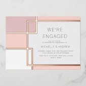 カラーブロックミッドセンチュリーモダン婚約 箔招待状 (正面)