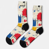 カラーブロックモダンブラシストローク付き抽象芸術ソックス ソックス (左)