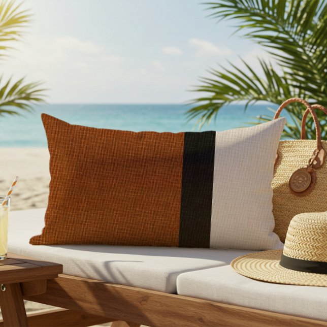 カラーブロックリネンルックラッシセットブラックベージュアウトドア アウトドアクッション (クリエイターアップロード済み)