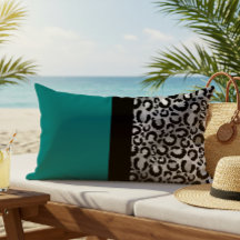 カラーブロックレオパード印刷ティール（緑がかった色）シルバーブラック