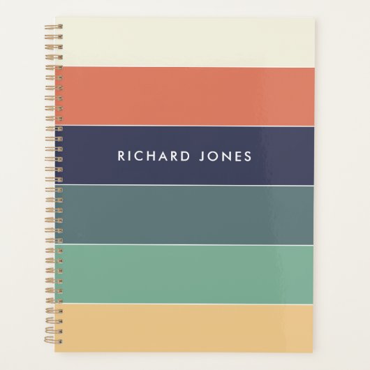 カラーブロック名レトロストライプブルーグリーンピンク プランナー手帳 (正面)