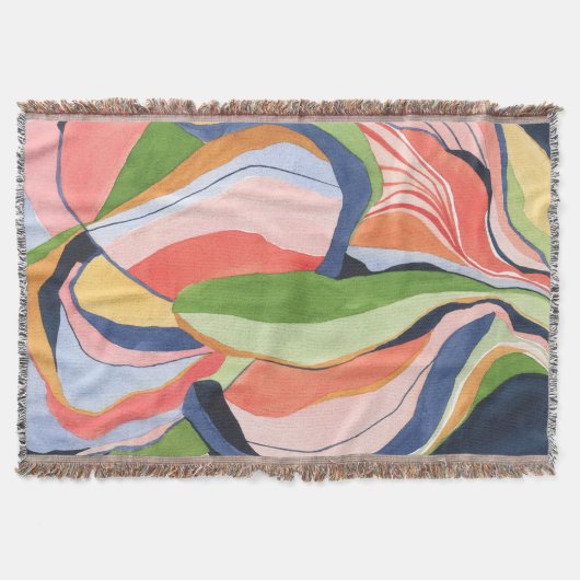 カラーブロック抽象的な水彩画アート スローブランケット (正面)