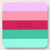 カラーブロック横ストライプビバマゼンダ春 コースター (正面)