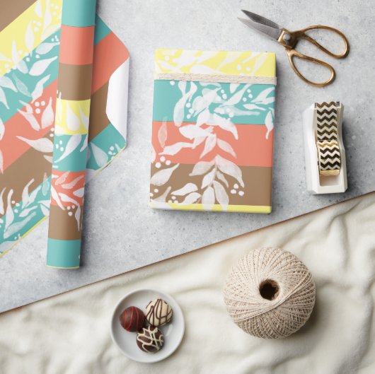 カラーブロック水カラーリースパターン ラッピングペーパー (クラフト)