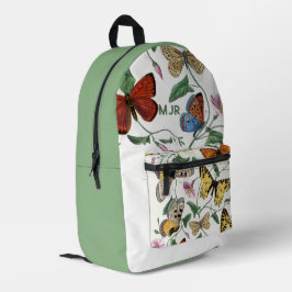 カラーブロック蝶オリーブグリーン プリントバックパック