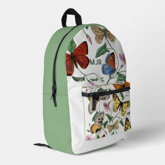 カラーブロック蝶オリーブグリーン プリントバックパック (裏面左端)